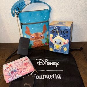 Disney LOUNGE FLY Stitch Bundle Crossbody Bag - Blue and Pink ALL NEW With Tags